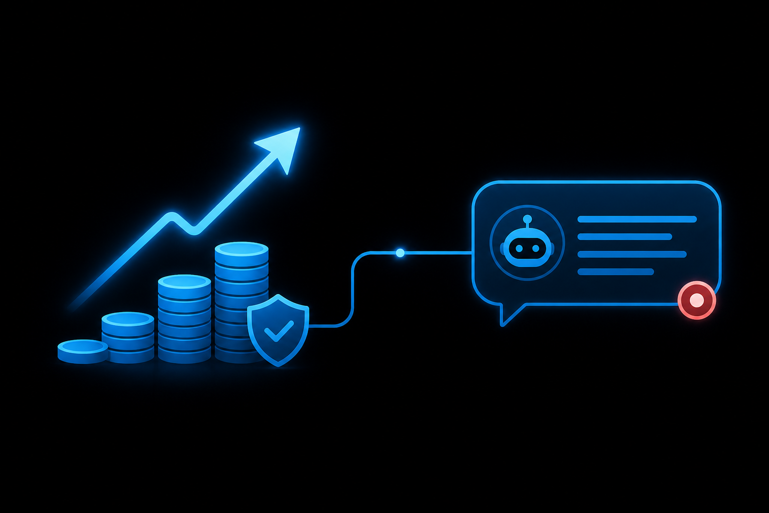 Growth arrow and shield connected to an AI answer