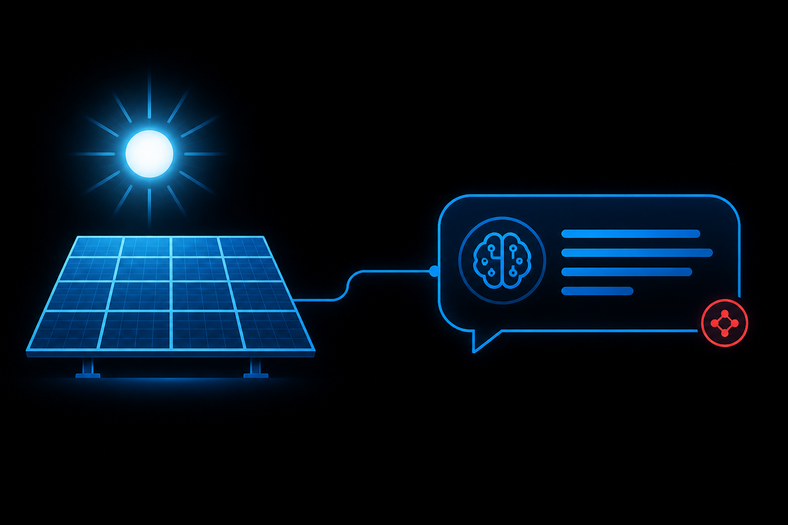 Solar panels and sun connected to an AI answer